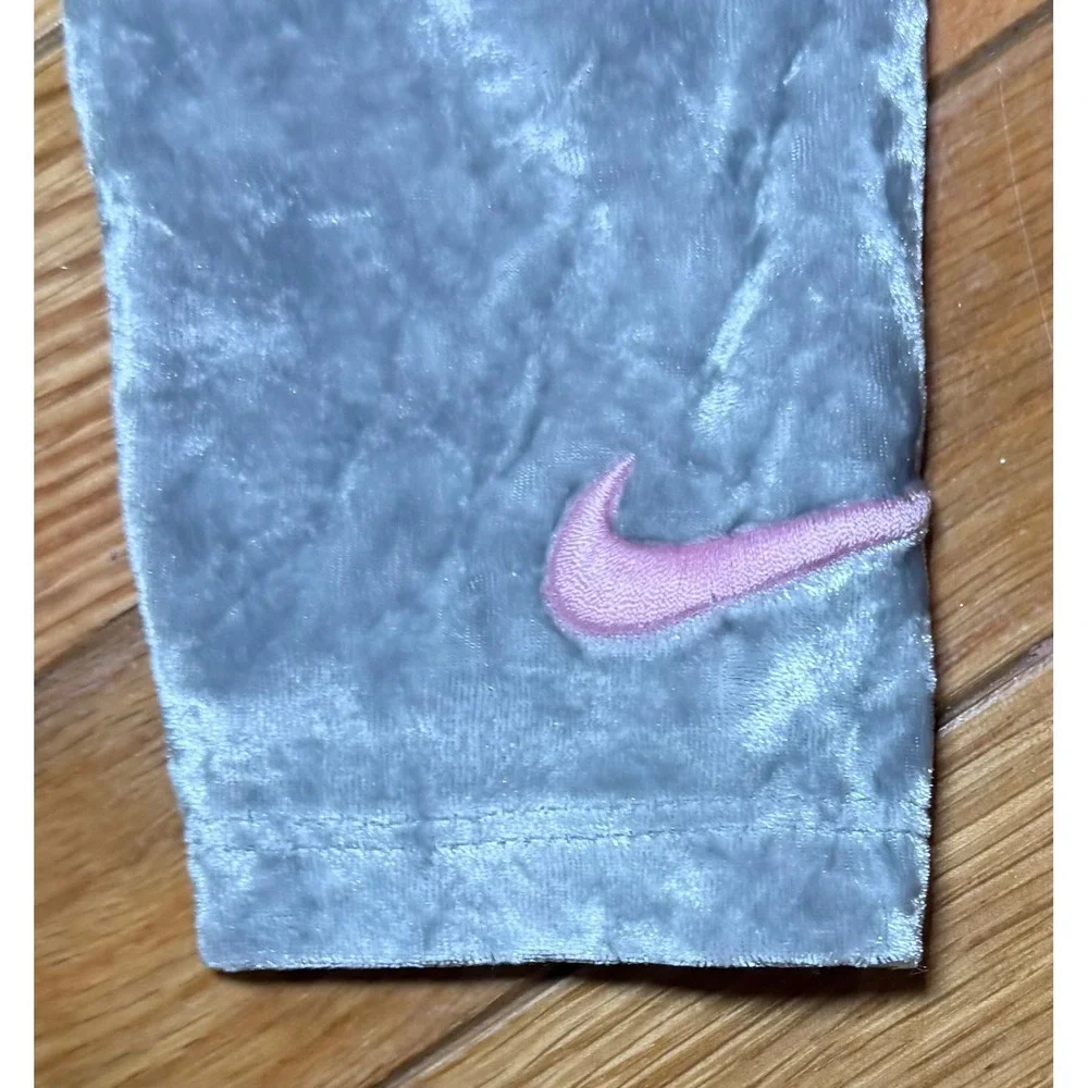 Nike Girls 3-Piece Set Puffer Vest Pink Shirt Silver Velvet Leggings Size 6 5-6Y